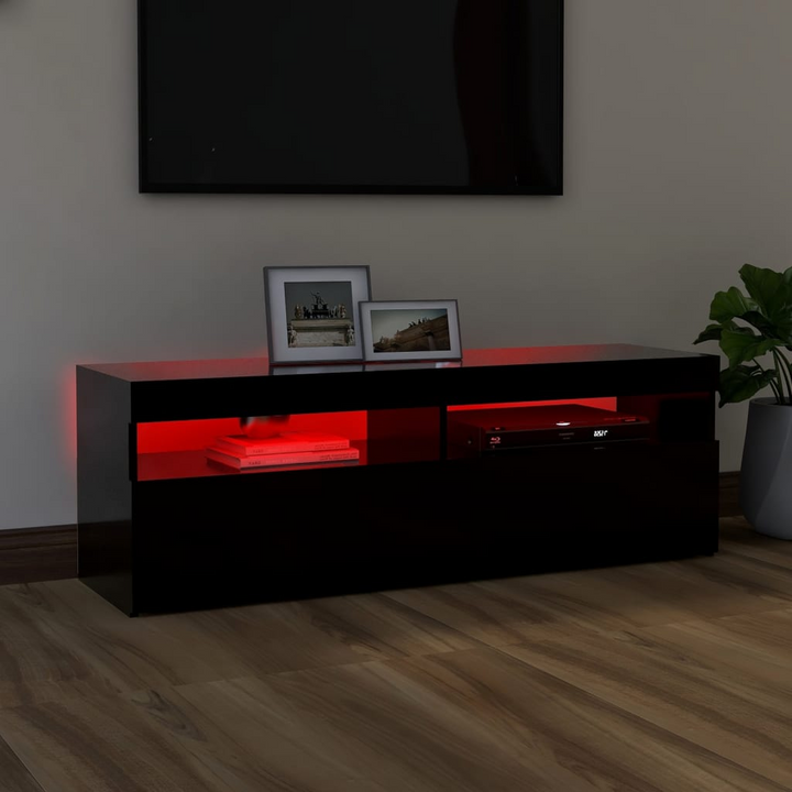 Stylish Black TV Cabinet w/ RGB LED Lights - Modern 120 x 35 x 40cm Entertainment Center - Premium  from Home Treasures - Just £75.99! Shop now at Home Treasures