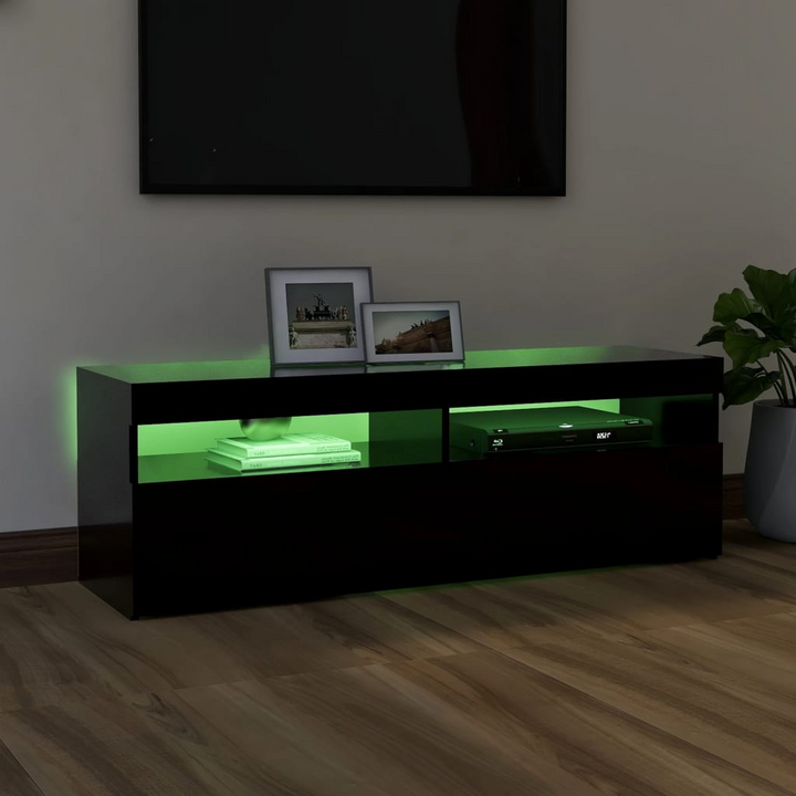 Stylish Black TV Cabinet w/ RGB LED Lights - Modern 120 x 35 x 40cm Entertainment Center - Premium  from Home Treasures - Just £75.99! Shop now at Home Treasures