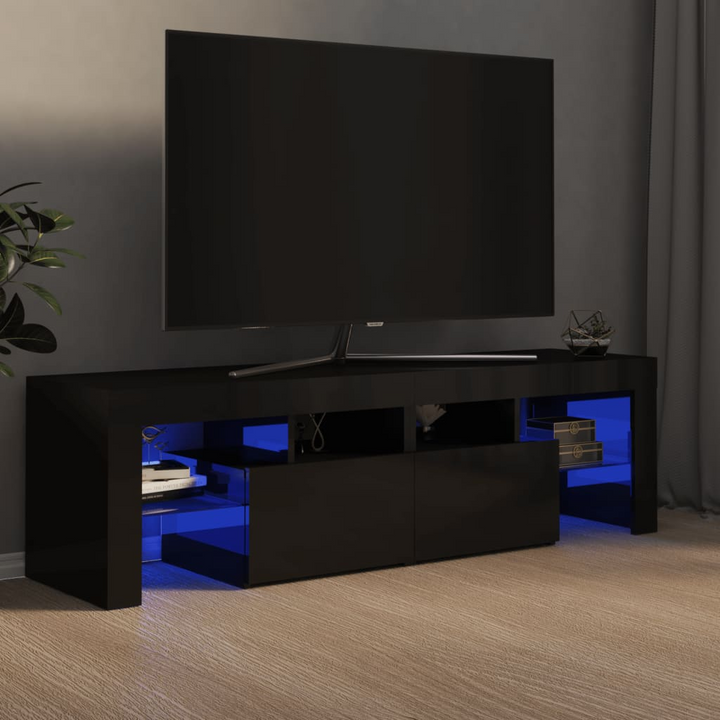 High Gloss Black TV Cabinet with RGB LED Lights - Modern Entertainment Center, 140x36.5x40 cm - Premium  from Home Treasures - Just £154.99! Shop now at Home Treasures