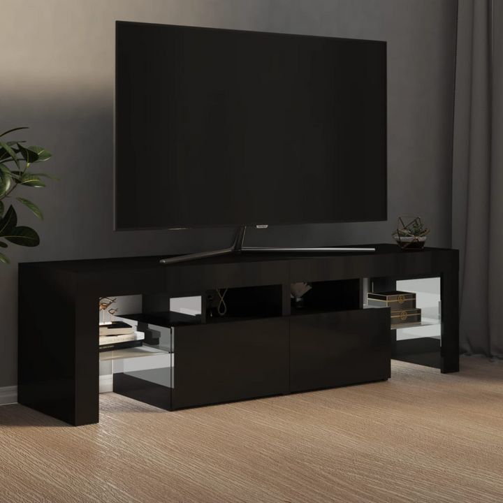 High Gloss Black TV Cabinet with RGB LED Lights - Modern Entertainment Center, 140x36.5x40 cm - Premium  from Home Treasures - Just £154.99! Shop now at Home Treasures