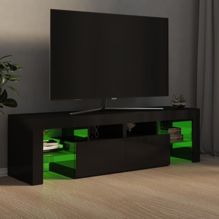 High Gloss Black TV Cabinet with RGB LED Lights - Modern Entertainment Center, 140x36.5x40 cm - Premium  from Home Treasures - Just £154.99! Shop now at Home Treasures