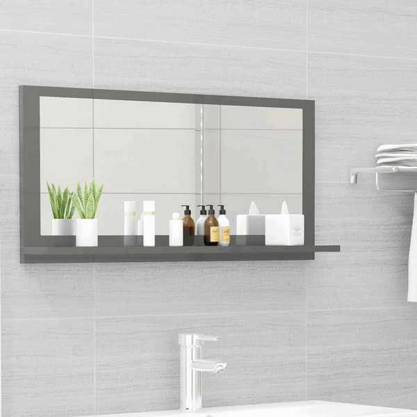 High Gloss Grey Bathroom Mirror with Shelf - 80x10.5x37cm | Stylish & Functional Wall Mounted Mirror - Premium  from Home Treasures - Just £28.99! Shop now at Home Treasures