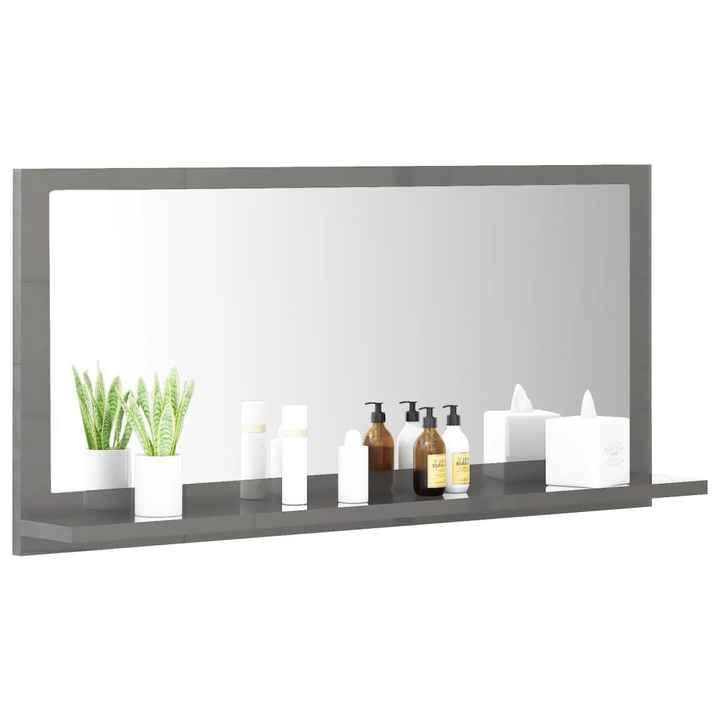 High Gloss Grey Bathroom Mirror with Shelf - 80x10.5x37cm | Stylish & Functional Wall Mounted Mirror - Premium  from Home Treasures - Just £28.99! Shop now at Home Treasures