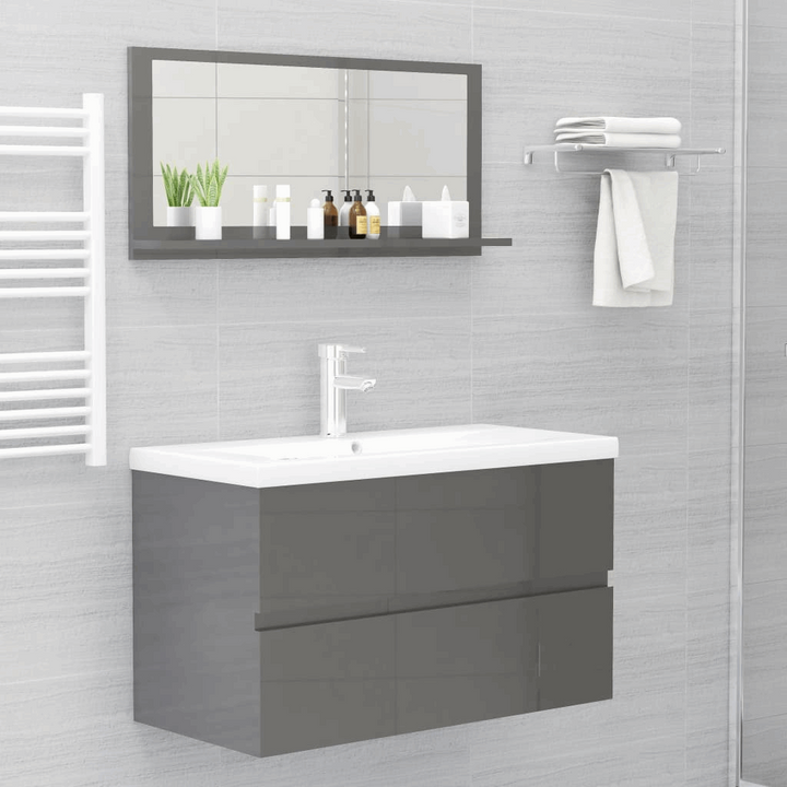 High Gloss Grey Bathroom Mirror with Shelf - 80x10.5x37cm | Stylish & Functional Wall Mounted Mirror - Premium  from Home Treasures - Just £28.99! Shop now at Home Treasures