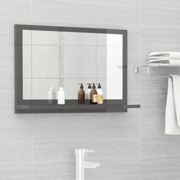 Modern High Gloss Grey Bathroom Mirror with Shelf - 60 x 10.5 x 37 cm | Durable & Stylish Bathroom Accessory - Premium  from Home Treasures - Just £24.99! Shop now at Home Treasures