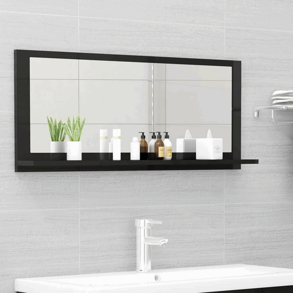 Elegant High Gloss Black Bathroom Mirror with Shelf - 90 x 10.5 x 37cm | Modern & Durable Design - Premium  from Home Treasures - Just £29.99! Shop now at Home Treasures