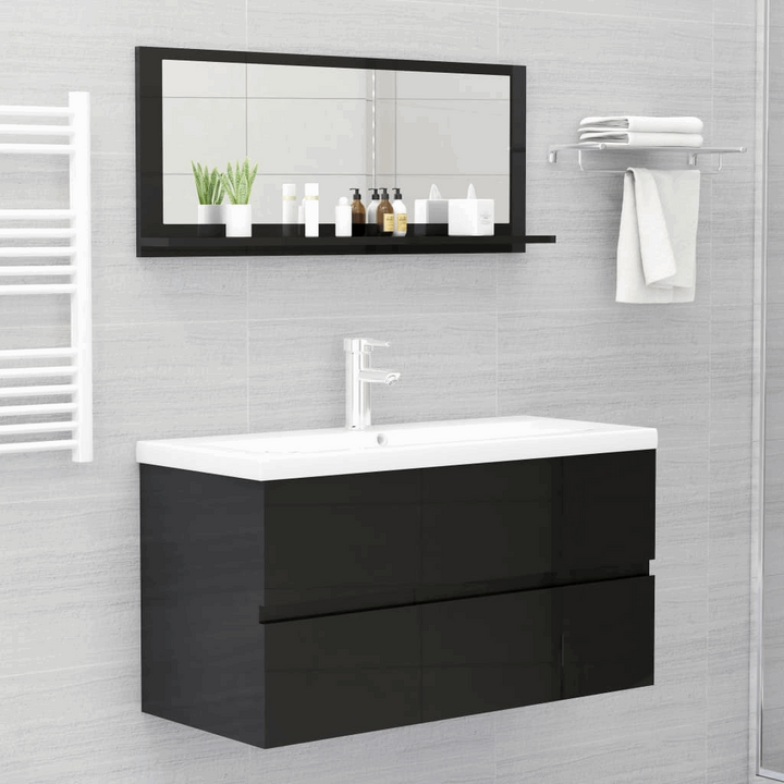 Elegant High Gloss Black Bathroom Mirror with Shelf - 90 x 10.5 x 37cm | Modern & Durable Design - Premium  from Home Treasures - Just £29.99! Shop now at Home Treasures