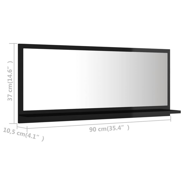 Elegant High Gloss Black Bathroom Mirror with Shelf - 90 x 10.5 x 37cm | Modern & Durable Design - Premium  from Home Treasures - Just £29.99! Shop now at Home Treasures