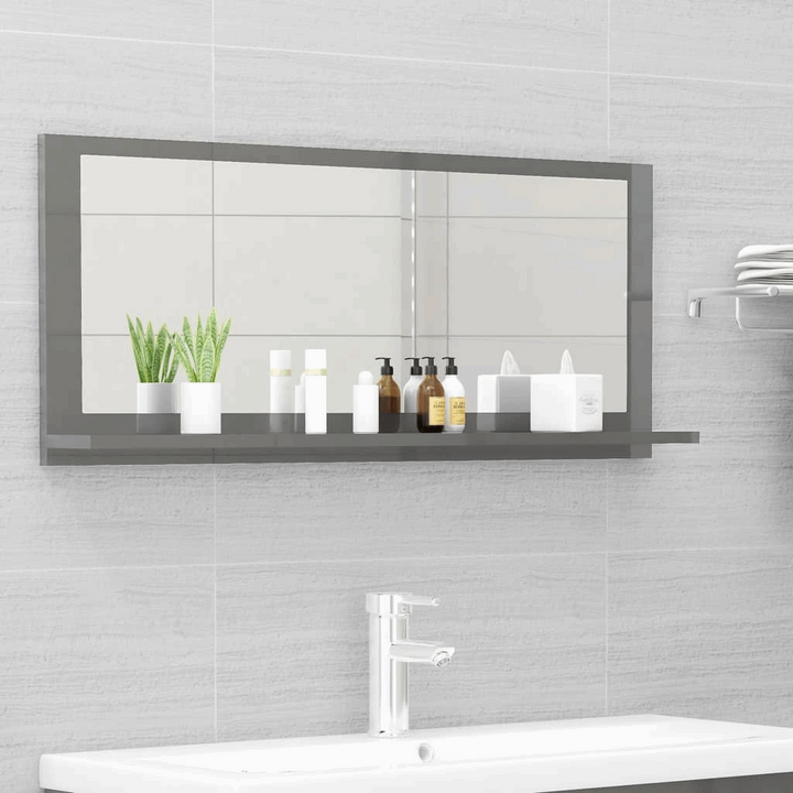 Modern High Gloss Grey Bathroom Mirror with Shelf - 90 x 10.5 x 37 cm | Stylish & Durable Wall Mirror - Premium  from Home Treasures - Just £28.99! Shop now at Home Treasures