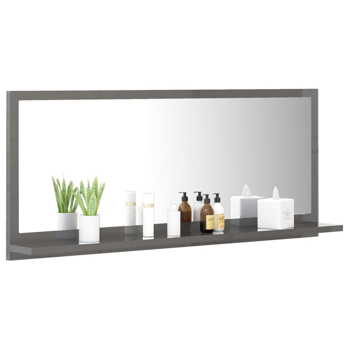 Modern High Gloss Grey Bathroom Mirror with Shelf - 90 x 10.5 x 37 cm | Stylish & Durable Wall Mirror - Premium  from Home Treasures - Just £28.99! Shop now at Home Treasures