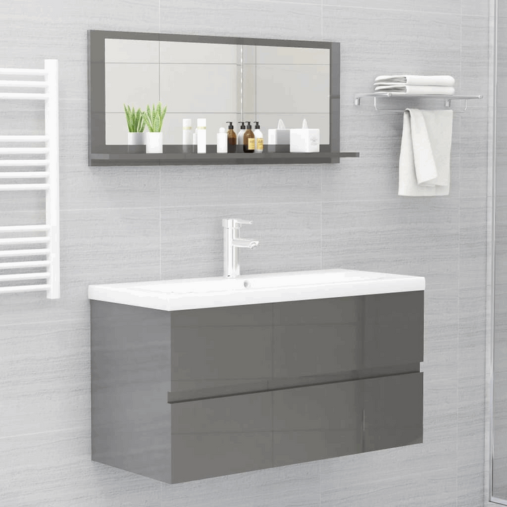 Modern High Gloss Grey Bathroom Mirror with Shelf - 90 x 10.5 x 37 cm | Stylish & Durable Wall Mirror - Premium  from Home Treasures - Just £28.99! Shop now at Home Treasures