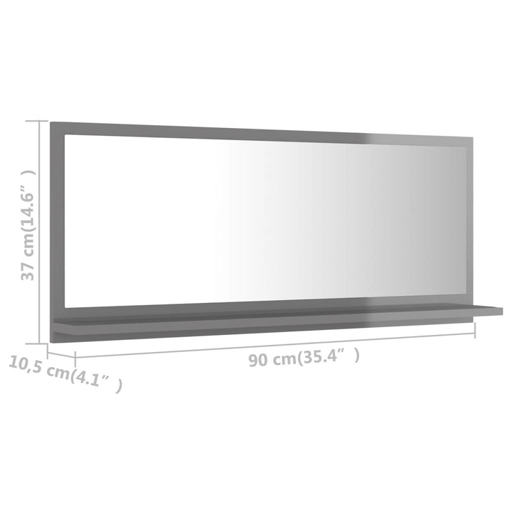 Modern High Gloss Grey Bathroom Mirror with Shelf - 90 x 10.5 x 37 cm | Stylish & Durable Wall Mirror - Premium  from Home Treasures - Just £28.99! Shop now at Home Treasures