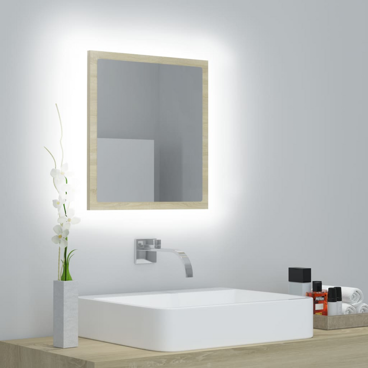 Modern Sonoma Oak Bathroom Mirror with RGB LED Light - 40 x 8.5 x 37cm, Durable & Stylish - Premium  from Home Treasures - Just £28.99! Shop now at Home Treasures