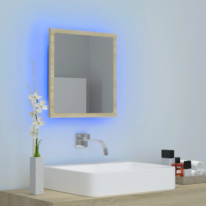 Modern Sonoma Oak Bathroom Mirror with RGB LED Light - 40 x 8.5 x 37cm, Durable & Stylish - Premium  from Home Treasures - Just £28.99! Shop now at Home Treasures