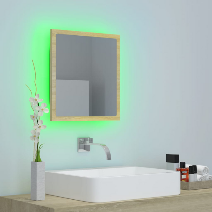 Modern Sonoma Oak Bathroom Mirror with RGB LED Light - 40 x 8.5 x 37cm, Durable & Stylish - Premium  from Home Treasures - Just £28.99! Shop now at Home Treasures