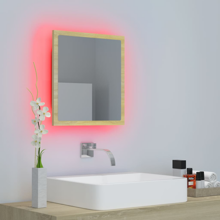 Modern Sonoma Oak Bathroom Mirror with RGB LED Light - 40 x 8.5 x 37cm, Durable & Stylish - Premium  from Home Treasures - Just £27.99! Shop now at Home Treasures