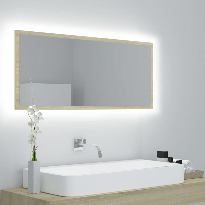 Sonoma Oak Bathroom Mirror with Adjustable LED Light - Natural Finish, 100 x 8.5 x 37cm - Modern & Durable Wall-Mounted Mirror - Premium  from Home Treasures - Just £50.99! Shop now at Home Treasures