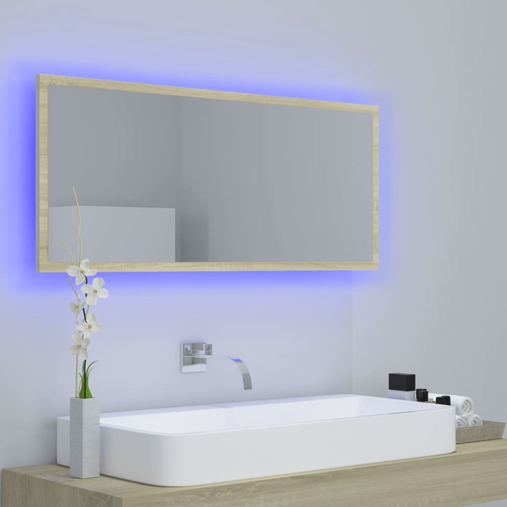 Sonoma Oak Bathroom Mirror with Adjustable LED Light - Natural Finish, 100 x 8.5 x 37cm - Modern & Durable Wall-Mounted Mirror - Premium  from Home Treasures - Just £50.99! Shop now at Home Treasures