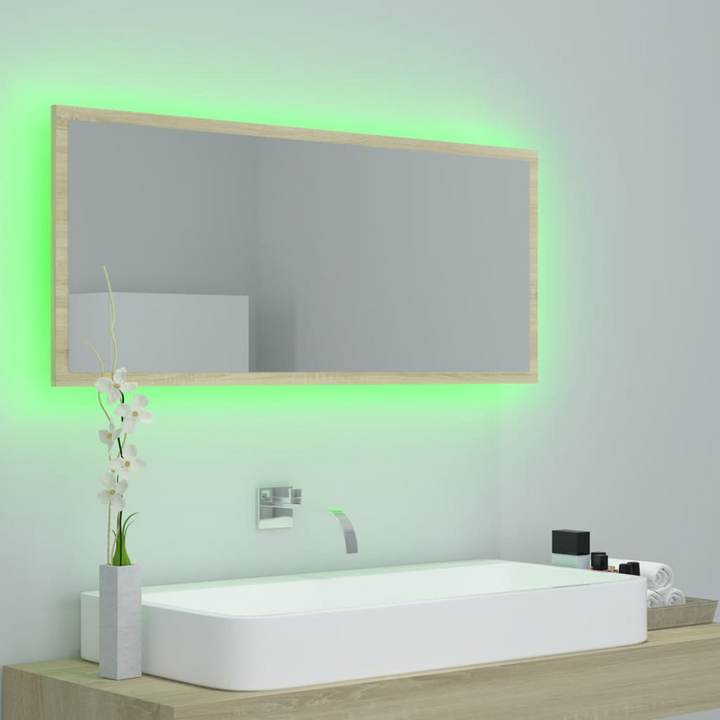 Sonoma Oak Bathroom Mirror with Adjustable LED Light - Natural Finish, 100 x 8.5 x 37cm - Modern & Durable Wall-Mounted Mirror - Premium  from Home Treasures - Just £50.99! Shop now at Home Treasures