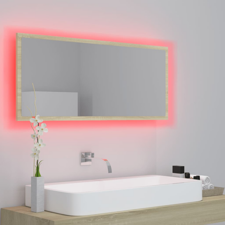 Sonoma Oak Bathroom Mirror with Adjustable LED Light - Natural Finish, 100 x 8.5 x 37cm - Modern & Durable Wall-Mounted Mirror - Premium  from Home Treasures - Just £50.99! Shop now at Home Treasures