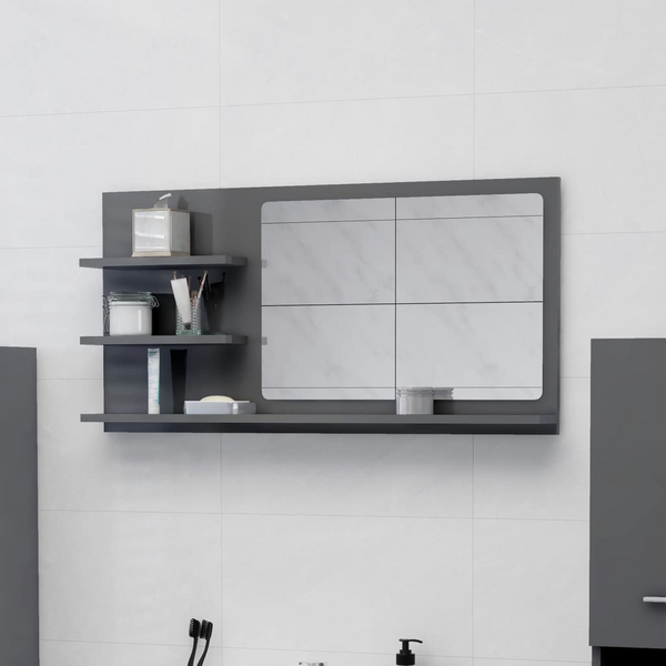 Elegant Shelved Bathroom Mirror in High Gloss Grey - 90 x 10.5 x 45 cm | Contemporary & Functional Wall Mirror with 3 Shelves - Premium  from Home Treasures - Just £34.99! Shop now at Home Treasures