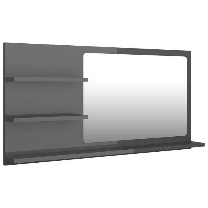 Elegant Shelved Bathroom Mirror in High Gloss Grey - 90 x 10.5 x 45 cm | Contemporary & Functional Wall Mirror with 3 Shelves - Premium  from Home Treasures - Just £34.99! Shop now at Home Treasures