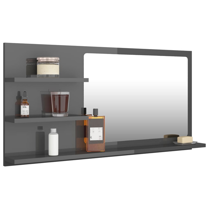 Elegant Shelved Bathroom Mirror in High Gloss Grey - 90 x 10.5 x 45 cm | Contemporary & Functional Wall Mirror with 3 Shelves - Premium  from Home Treasures - Just £34.99! Shop now at Home Treasures