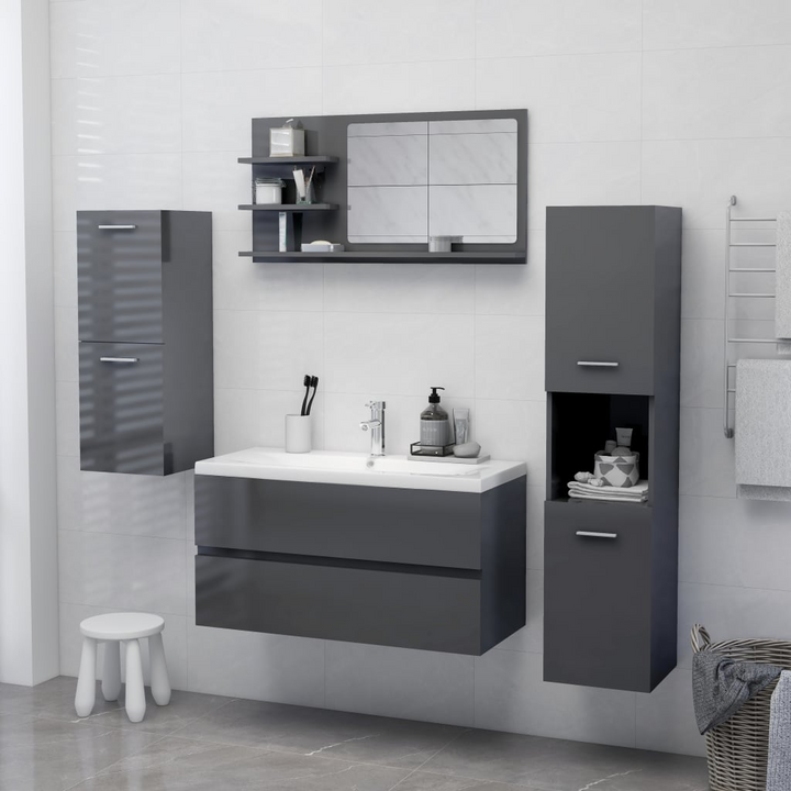 Elegant Shelved Bathroom Mirror in High Gloss Grey - 90 x 10.5 x 45 cm | Contemporary & Functional Wall Mirror with 3 Shelves - Premium  from Home Treasures - Just £34.99! Shop now at Home Treasures