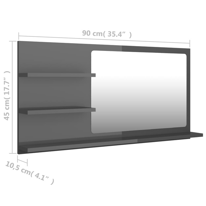 Elegant Shelved Bathroom Mirror in High Gloss Grey - 90 x 10.5 x 45 cm | Contemporary & Functional Wall Mirror with 3 Shelves - Premium  from Home Treasures - Just £34.99! Shop now at Home Treasures