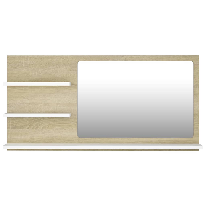 Shelved Sonoma Oak Bathroom Mirror - Natural & White, 3 Shelf Wall-Mounted Mirror 90x10.5x45cm - Stylish & Functional for Modern Bathrooms - Premium  from Home Treasures - Just £35.99! Shop now at Home Treasures