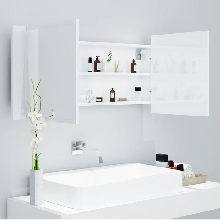 Acrylic Bathroom Mirror Cabinet with LED Lighting in High Gloss White - Modern and Stylish Storage Solution - Premium  from Home Treasures - Just £69.99! Shop now at Home Treasures