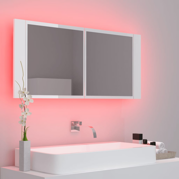 Acrylic Bathroom Mirror Cabinet with LED Lighting in High Gloss White - Modern and Stylish Storage Solution - Premium  from Home Treasures - Just £69.99! Shop now at Home Treasures