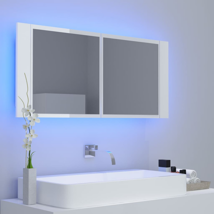 Acrylic Bathroom Mirror Cabinet with LED Lighting in High Gloss White - Modern and Stylish Storage Solution - Premium  from Home Treasures - Just £69.99! Shop now at Home Treasures