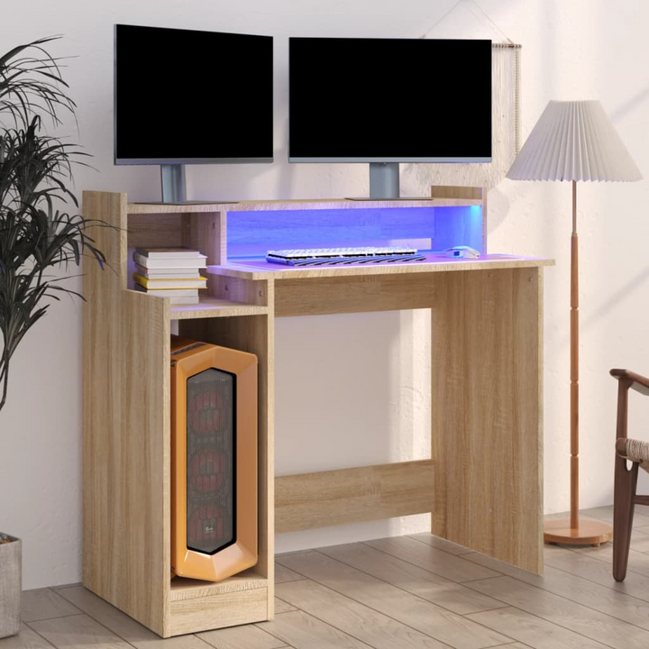 Modern Sonoma Oak Work Desk with LED Lights - 97 x 45 x 90cm | Versatile Computer & Writing Desk - Premium  from Home Treasures - Just £66.99! Shop now at Home Treasures