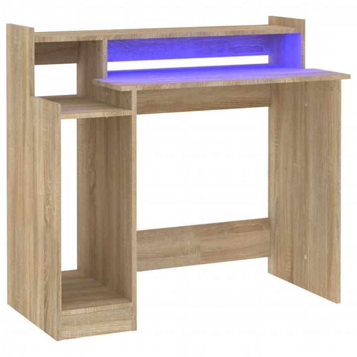 Modern Sonoma Oak Work Desk with LED Lights - 97 x 45 x 90cm | Versatile Computer & Writing Desk - Premium  from Home Treasures - Just £66.99! Shop now at Home Treasures