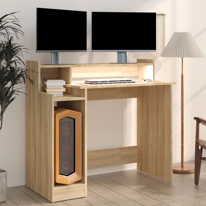 Modern Sonoma Oak Work Desk with LED Lights - 97 x 45 x 90cm | Versatile Computer & Writing Desk - Premium  from Home Treasures - Just £66.99! Shop now at Home Treasures