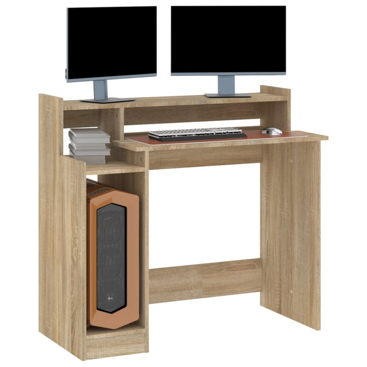 Modern Sonoma Oak Work Desk with LED Lights - 97 x 45 x 90cm | Versatile Computer & Writing Desk - Premium  from Home Treasures - Just £63.99! Shop now at Home Treasures