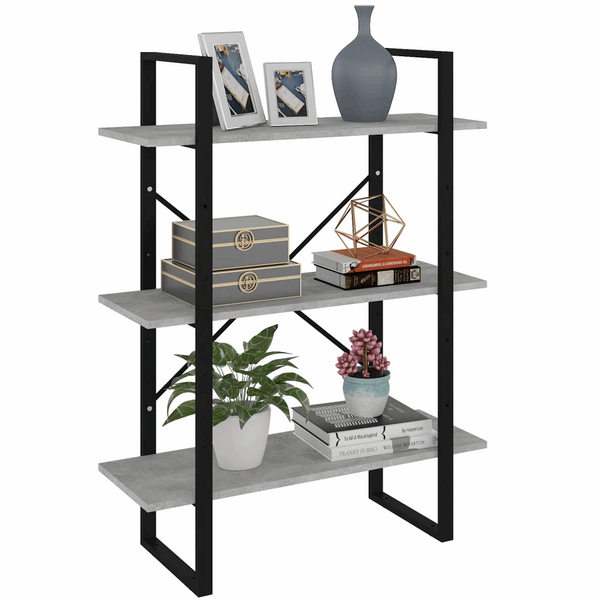 Modern Industrial Bookshelf in Concrete Grey, 80 x 30 x 105cm - 3 Shelf Storage, Engineered Wood & Metal - Premium  from Home Treasures - Just £51.99! Shop now at Home Treasures