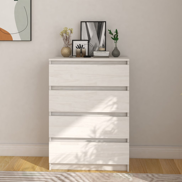 Elegant Solid Pine Side Cabinet in White - 4 Drawers, 60x36x84cm - Perfect for Home Organization and Storage - Premium  from Home Treasures - Just £107.99! Shop now at Home Treasures