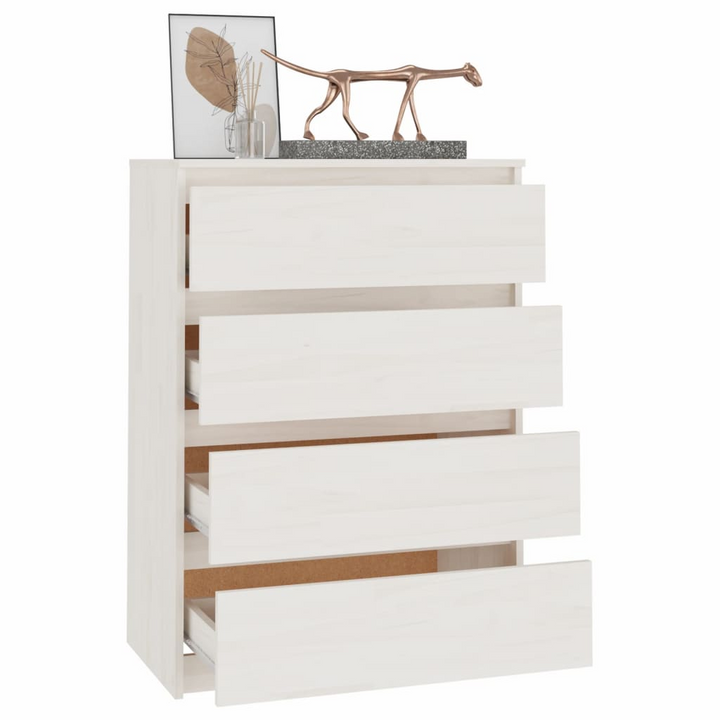 Elegant Solid Pine Side Cabinet in White - 4 Drawers, 60x36x84cm - Perfect for Home Organization and Storage - Premium  from Home Treasures - Just £107.99! Shop now at Home Treasures