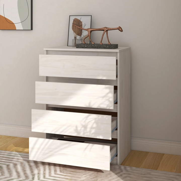 Elegant Solid Pine Side Cabinet in White - 4 Drawers, 60x36x84cm - Perfect for Home Organization and Storage - Premium  from Home Treasures - Just £107.99! Shop now at Home Treasures