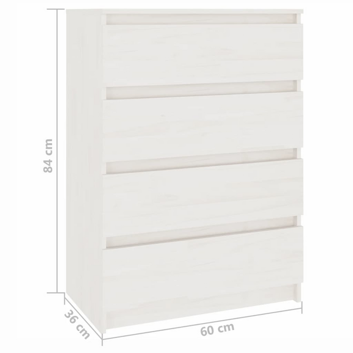 Elegant Solid Pine Side Cabinet in White - 4 Drawers, 60x36x84cm - Perfect for Home Organization and Storage - Premium  from Home Treasures - Just £107.99! Shop now at Home Treasures