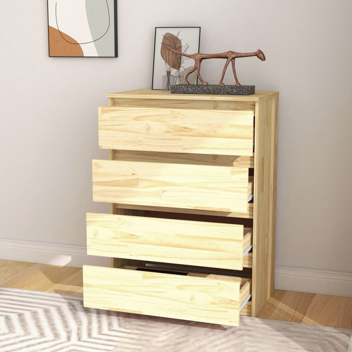 Solid Pine Side Cabinet - Natural Finish, 4 Drawers, 60x36x84cm - Stylish & Durable Storage Solution - Premium  from Home Treasures - Just £126.99! Shop now at Home Treasures