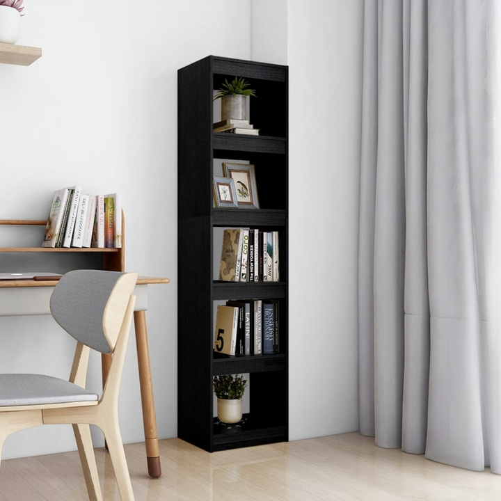 Black Solid Pinewood Book Cabinet and Room Divider, 5-Shelf Storage Organizer, 40x30x167.5 cm - Premium  from Home Treasures - Just £90.99! Shop now at Home Treasures