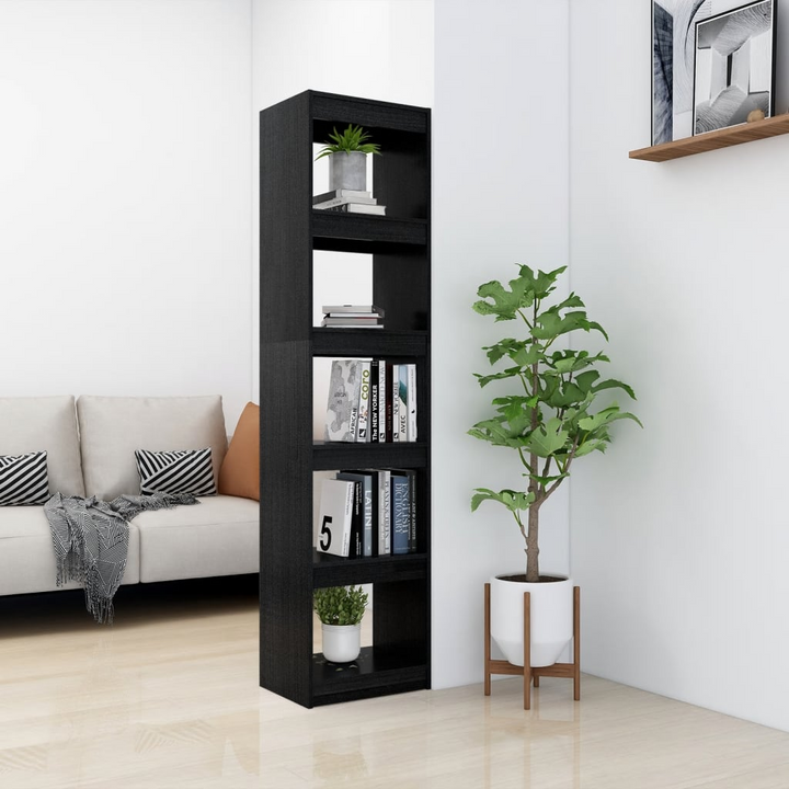 Black Solid Pinewood Book Cabinet and Room Divider, 5-Shelf Storage Organizer, 40x30x167.5 cm - Premium  from Home Treasures - Just £90.99! Shop now at Home Treasures