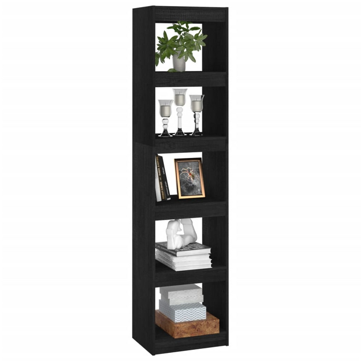 Black Solid Pinewood Book Cabinet and Room Divider, 5-Shelf Storage Organizer, 40x30x167.5 cm - Premium  from Home Treasures - Just £90.99! Shop now at Home Treasures