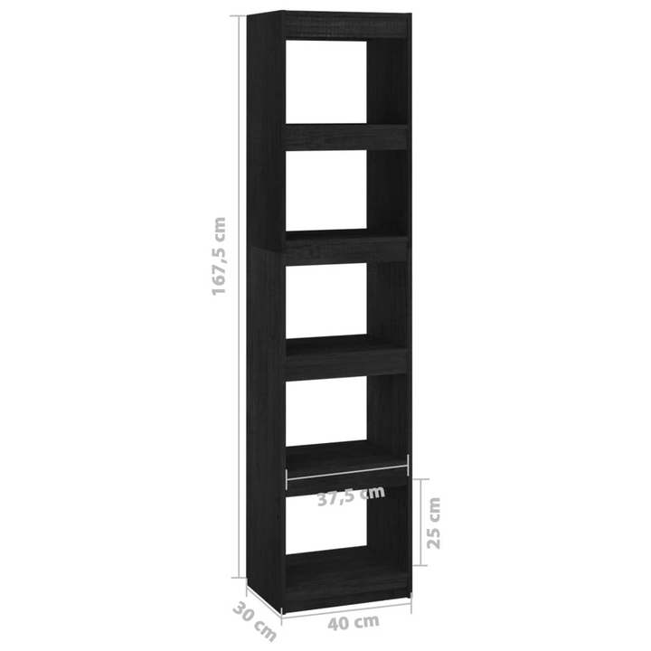 Black Solid Pinewood Book Cabinet and Room Divider, 5-Shelf Storage Organizer, 40x30x167.5 cm - Premium  from Home Treasures - Just £90.99! Shop now at Home Treasures