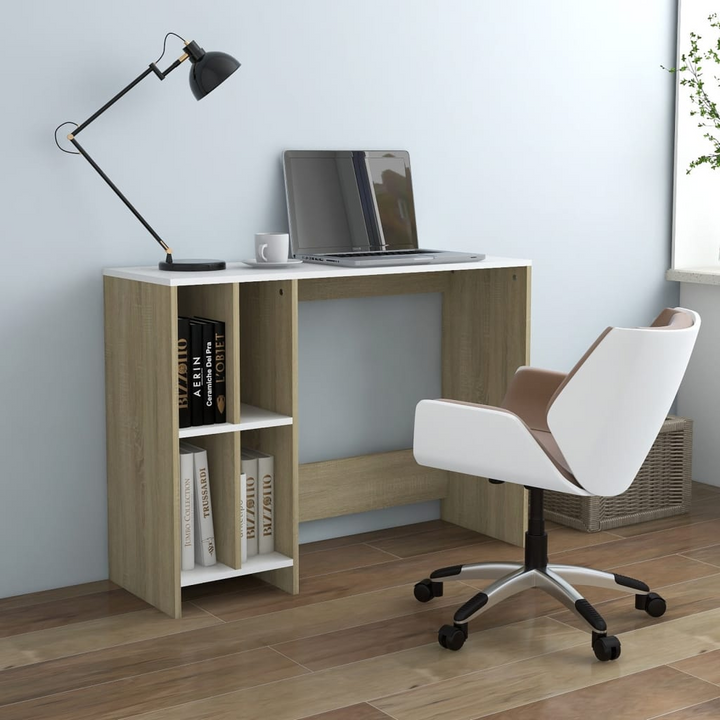 Modern Notebook Desk - White & Sonoma Oak - Space-Saving Design, 102.5 x 35 x 75 cm - Premium  from Home Treasures - Just £70.99! Shop now at Home Treasures