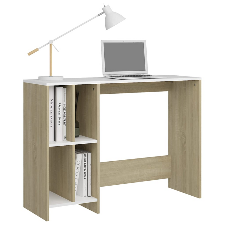 Modern Notebook Desk - White & Sonoma Oak - Space-Saving Design, 102.5 x 35 x 75 cm - Premium  from Home Treasures - Just £70.99! Shop now at Home Treasures