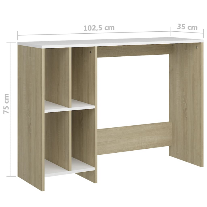 Modern Notebook Desk - White & Sonoma Oak - Space-Saving Design, 102.5 x 35 x 75 cm - Premium  from Home Treasures - Just £70.99! Shop now at Home Treasures